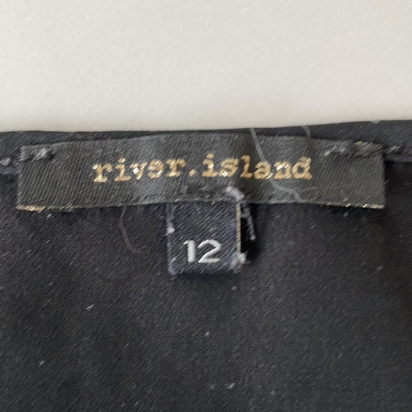 RIVER ISLAND shirt size 12 black top shortsleeve mesh detail gold zip blouse - Picture 5 of 5